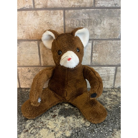 Vintage Brown Mouse Plush Stuffed Animal With Baby Cuddler Arms Felt Red Tongue - Picture 9 of 12